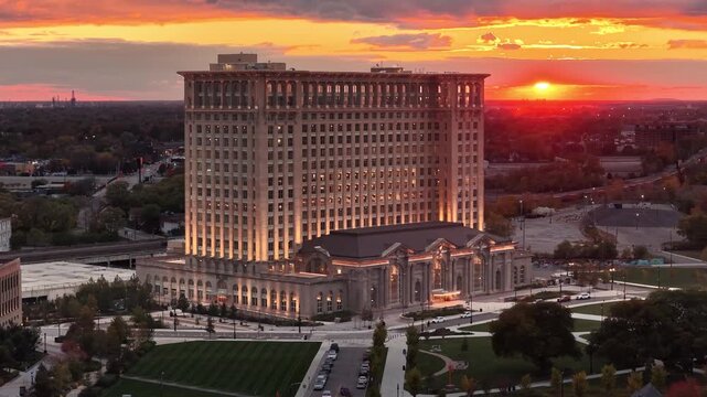Central Station in Detroit Michigan Skyline