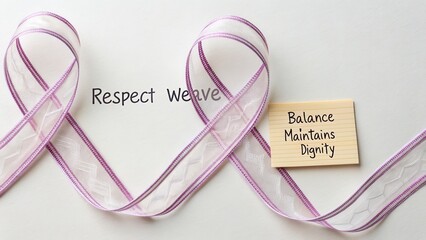 Respect Weave with Ribbon and Card Depicting Balance, Dignity, and Empowerment in Soft Color Palette and Elegant Design