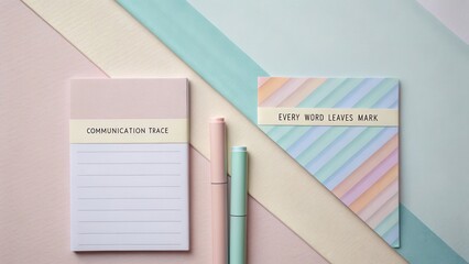Stylish stationery items with pastel colors featuring notepads and pens on a textured background for creative inspiration