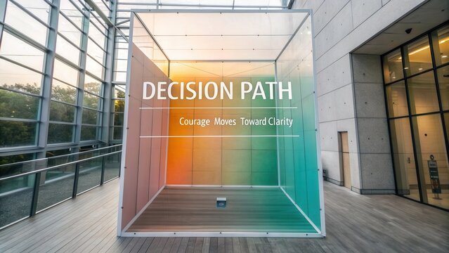Modern Art Installation Symbolizing Decision-Making Process in Contemporary Space with Inspiring Quote - Powered by Adobe