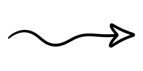 A black, hand-drawn wavy line forms an arrow pointing towards the right side on a clean white background. Vector, illustration