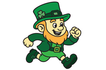 A cute vector illustration shows a bearded old man wearing a green hat, smiling happily while celebrating Saint Patrick’s Day with cheerful vibes, festive spirit, and playful Irish charm.