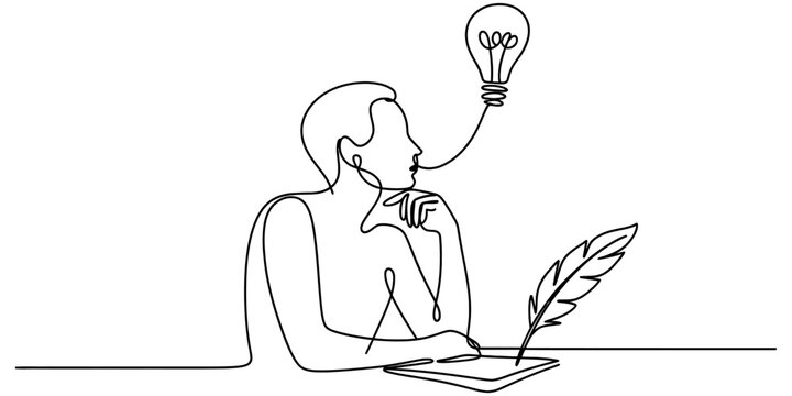 A continuous line drawing of a person getting an idea for creative writing Vector, illustration