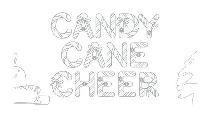Fototapeta premium Candy Cane Cheer: A festive and whimsical holiday illustration featuring candy cane-themed typography, adorned with bows and snowflakes, evoking the joy and spirit of the holiday season.