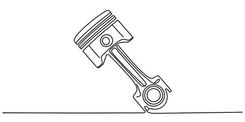 Continuous line drawing of an engine piston with connecting rod on white background Vector, illustration