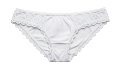 White women's underwear with intricate lace trim displayed on a clean white background