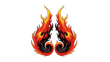 Vibrant flames in dynamic motion on white background