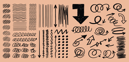 Collection of doodle arrows, lines, and scribbles for creative design elements and hand-drawn accents