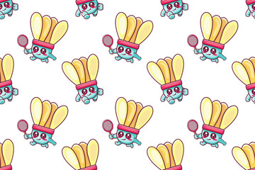 smiling shuttlecock character seamless pattern illustration background 