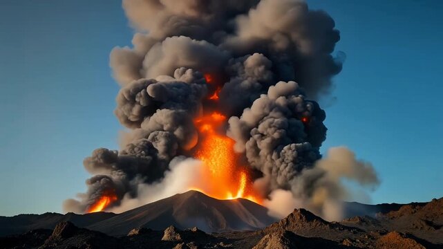 Dramatic Volcanic Eruption Spewing Ash and Lava into the Sky.