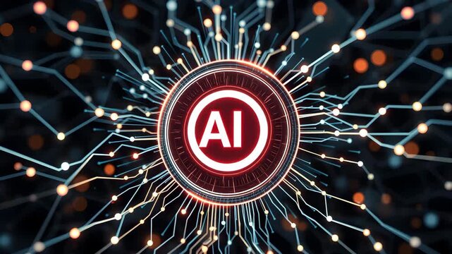 Animation of Neural Network Abstract Artificial Intelligence, power Button of AI. Deep-learning modern computer Technologies, Abstract futuristic Electronic digital Animation and big data concept.