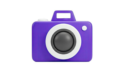 Purple 3D Camera Icon on White Background
