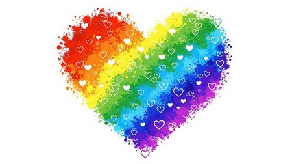 Vibrant rainbow heart with white hearts on colorful background