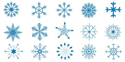 Snowflake different icons. Blue snowflake icon set isolated vector illustration. snowflakes icon, snow or snowflake winter symbol set vector art illustration isolated 