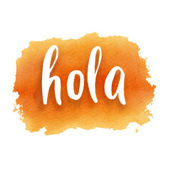 Hola formed using soft watercolor ink in warm orange tone isolated on transparent background