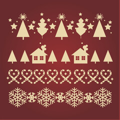 Creative Christmas Card with Seasonal Decoration Elements. Vector Illustration. Beautiful flat Christmas decoration design. Christmas Border