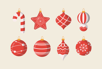 Christmas balls, gold vector design set. Gold Christmas ball decoration elements for holiday season decoration collection. Flat design Christmas balls set