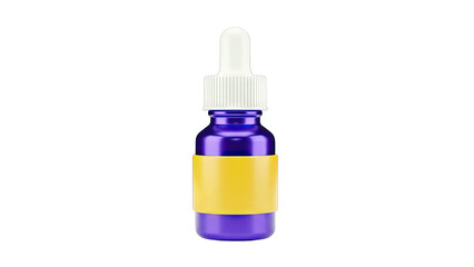 Purple Dropper Bottle with Yellow Label on White Background