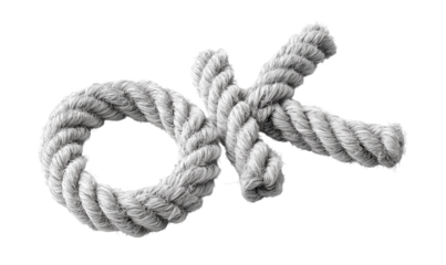 OK written using thick rope typography coiled and curved isolated on transparent background