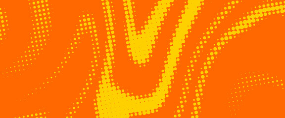 abstract orange background. orange halftone pattern. Retro comic gradient background. Bright orange pixelated dotted texture overlay.