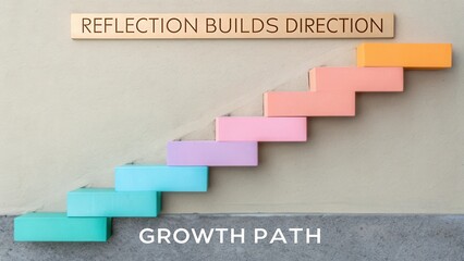 Colorful Stairs Symbolizing Growth and Reflection with Inspirational Quote About Building Direction and Personal Development