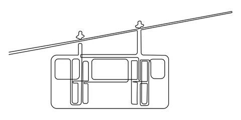 continuous line drawing of cable car.one line drawing of cable car transportation in mountainous areas for tourism.single line vector illustration.isolated white background. © ANJALI