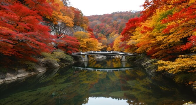 Commercially Perfect Wide-Angle View of Genbikei Gorge in Autumn, Iwate