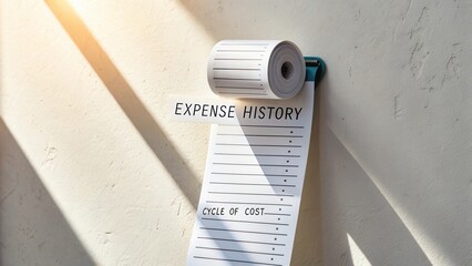 Detailed Expense History Document Highlighting Cycle of Cost with Visible Perforation and Sunlit Shadows on Wall