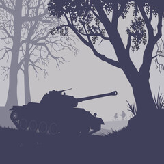 Tank in forest silhouette © Mamun