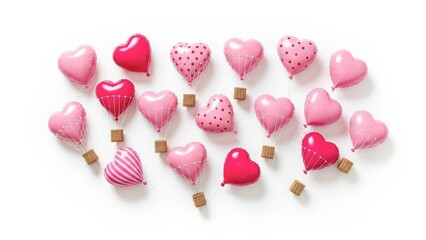 Vibrant pink heart shaped balloons floating in air