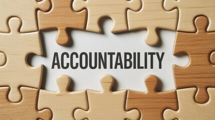 Obraz premium Wooden puzzle pieces framing the word accountability symbolizes teamwork and essential business structure concepts
