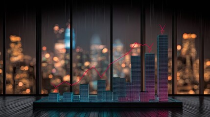 Abstract Cityscape Graph Displaying Growth At Night