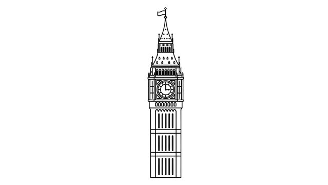 Iconic Big Ben Clock Tower Line Art Illustration.