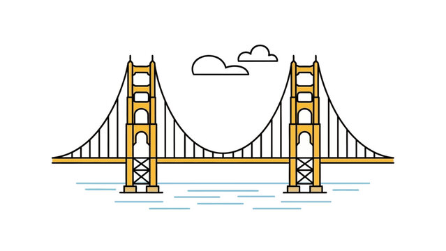 Golden Gate Bridge Iconic Landmark Structure Illustration.