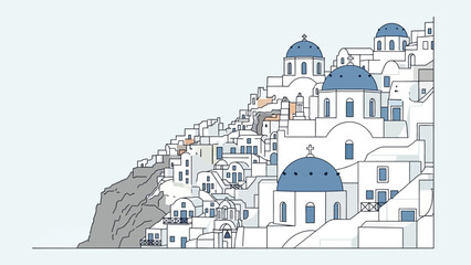 Santorini Greece White Buildings Blue Domes Cliffside Village Illustration. © Awaludin