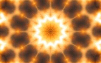 A brilliant, warm-toned kaleidoscope pattern resembling a glowing star or sun