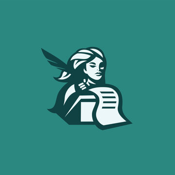 a female medieval scribe writing with a quill logo