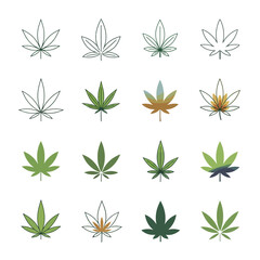 Collection of Cannabis Leaf Illustrations in Various Styles.