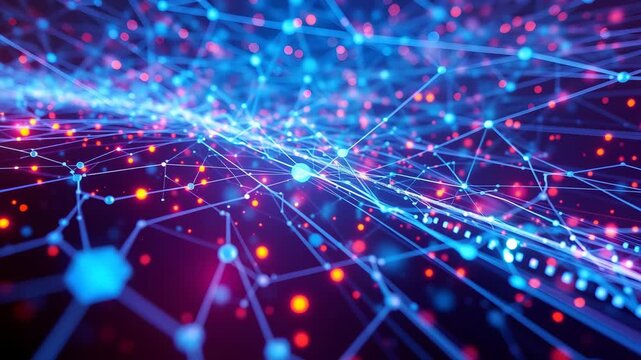 This dynamic background shows a futuristic representation of digital data processing and transfer across a vast, interconnected network, symbolizing big data analytics.