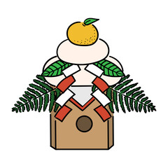 三方に乗った鏡餅の線ありイラスト