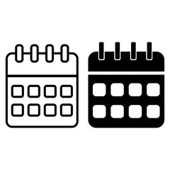 Simple black and white calendar vector icon graphic