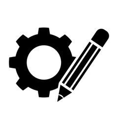 Gear and Pencil Product Development Web Design Concept Vector Icon black