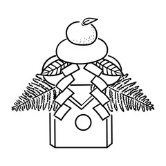 三方に乗った鏡餅の線画イラスト