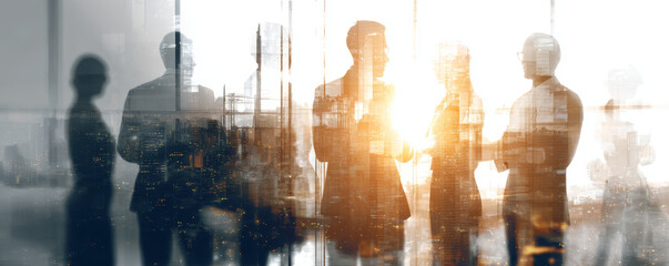 Business meeting with people discussing ideas and collaboration in modern office with city view