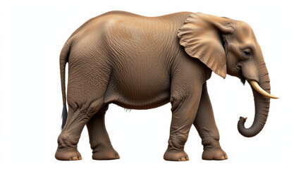 Obraz premium Large adult elephant with textured skin and tusks isolated on white background showing side profile and natural expression