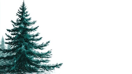 Fototapeta premium A tall, lush evergreen tree stands prominently against a blank white background, evoking a sense of tranquility and nature.