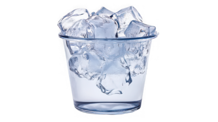 Refreshing clear ice cubes fill a glass of water against a stark for chilling drinks
