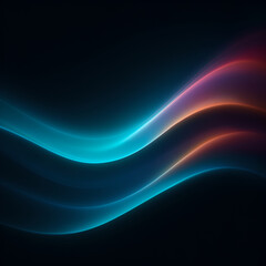 Fototapeta premium Abstract digital wallpaper features glowing neon blue and warm orange light waves flowing across a dark background design