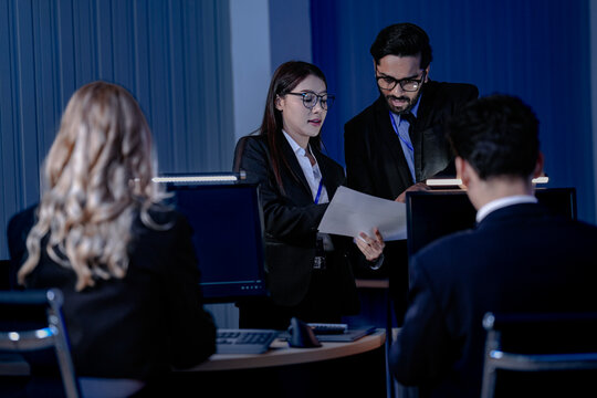 Unlocking data stories late night session. Analyst presents compelling visualizations insights discovered screen team engages active discussion driving strategic decisions forward modern analytics. - Powered by Adobe