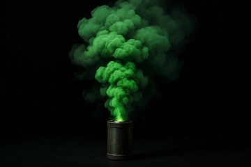 Green smoke grenade on a black background. Camouflage smoke